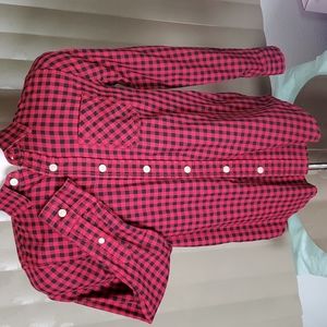 ARIZONA JEAN CO Boys Youth Red/Black Plaid Button-down Shirt-NWOT-Sz M (10/12)